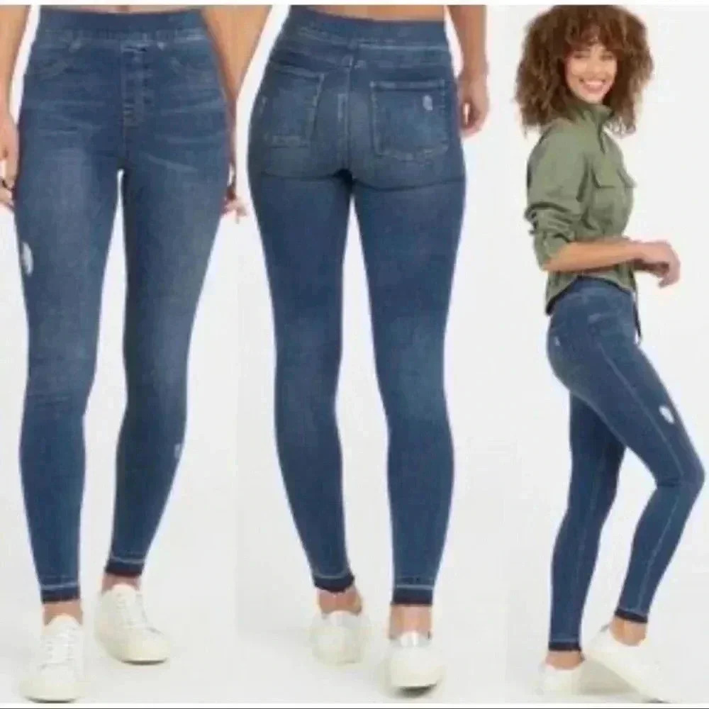 SPANX Distressed Ankle Skinny Jeans, Medium Wash size S